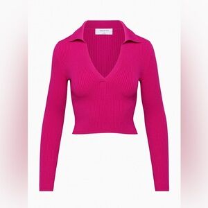 Babaton Pink Fitted Crop Blouse Notched Collar